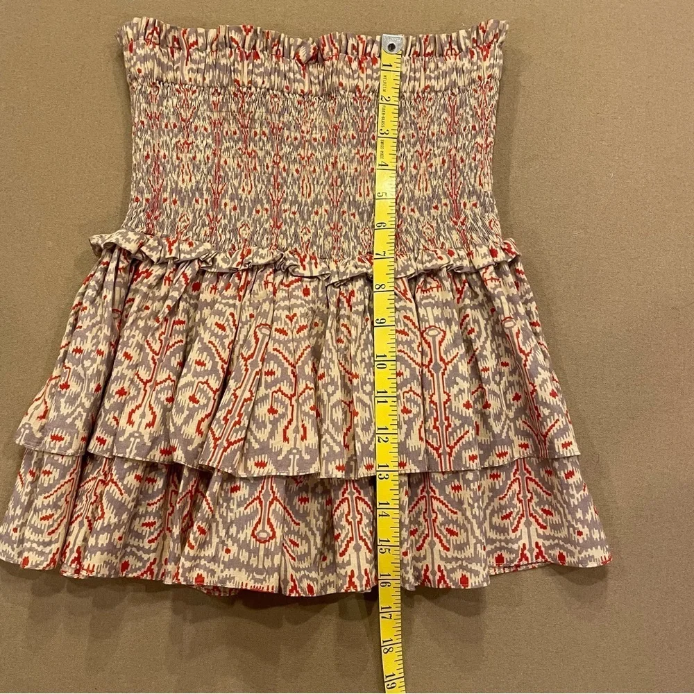 Charina Sarte Ikat Wide Smocked Waist Tiered Ruffle Cotton Mini Skirt Size Small - Picture 10 of 11